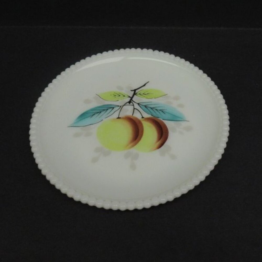 Westmoreland Milk Glass BEADED EDGE 7 1/4 Inch Hand Painted Peach Plate